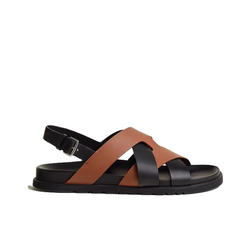 HERMES Heracles Strap Sandals Men's Black Brown-1