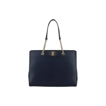 Ferragamo Vara Bow Smooth Leather Tote Navy