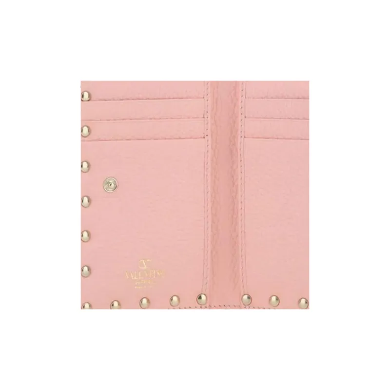 Valentino Rockstud Calfskin Wallet Coin Purses Card Holders Regular Women's Rose Pink-4
