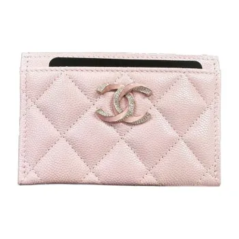 CHANEL Grain Calfskin With Caviar Cow Leather Card Holder Women's Rose Pink