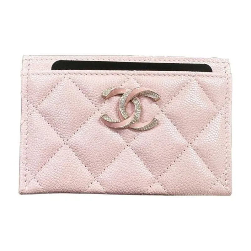 CHANEL Grain Calfskin With Caviar Cow Leather Card Holder Women's Rose Pink-0