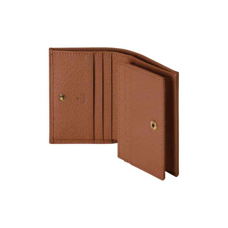 GUCCI Leather Card Holder Wallet Regular Women's Brown-4
