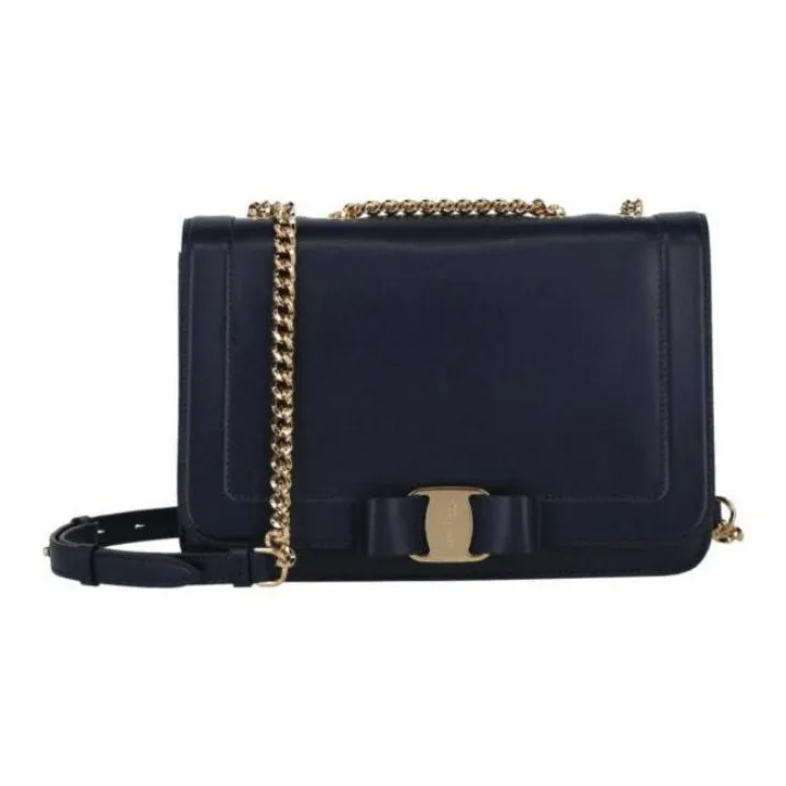 FERRAGAMO Vara Leather Shoulder Bag Crossbody Bag Women's Marine Blue-0
