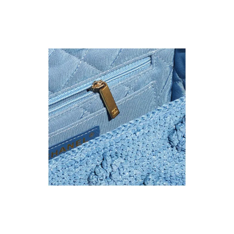 CHANEL Raffia Effect Woven Shoulder Bag, Crossbody Bag Mini Women's Blue-2