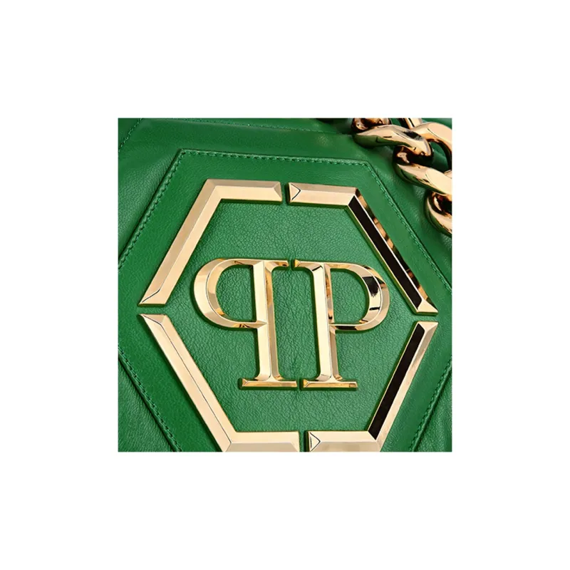 PHILIPP PLEIN Nappa Sheepskin Handbag Shoulder Bag Small Size Women's Green-3