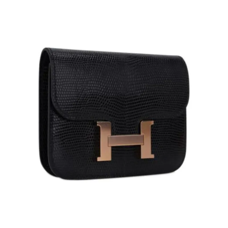 HERMES Constance Slim Lizard Skin Wallet, Card Holder, Fanny Pack Regular Women's Noir Black-2