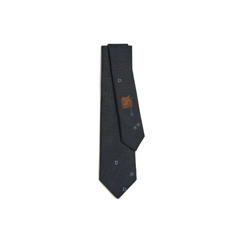 HERMES Mulberry Silk Ties Men's Dark Blue-0