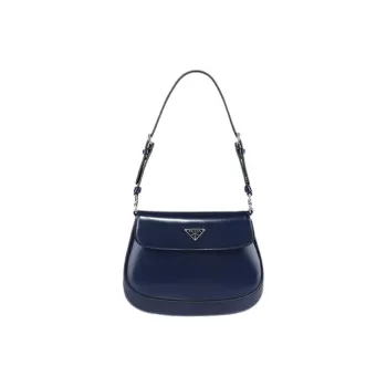 PRADA Cleo Shiny Cow Leather Shoulder Bag, Crossbody Bag Women's Baltic Sea Dark Blue
