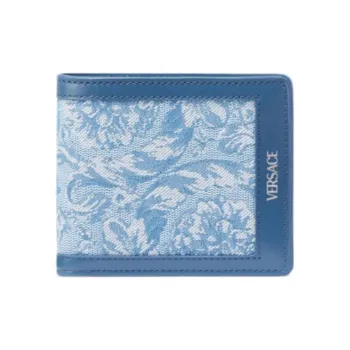 FANSIZHE Barocco Nylon With Calfskin Trim Wallet Men's Blue