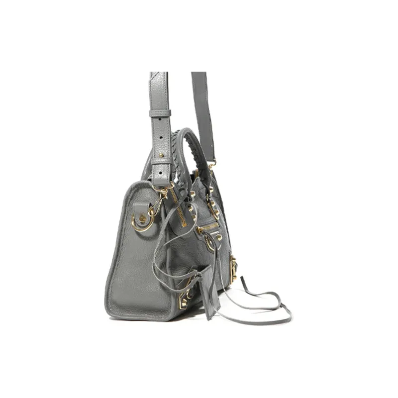 Balenciaga Shiny Goatskin Handbag, Shoulder Bag Trumpets Women's Gray-3