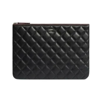 CHANEL Lambskin Clutch Medium Size Women's Black