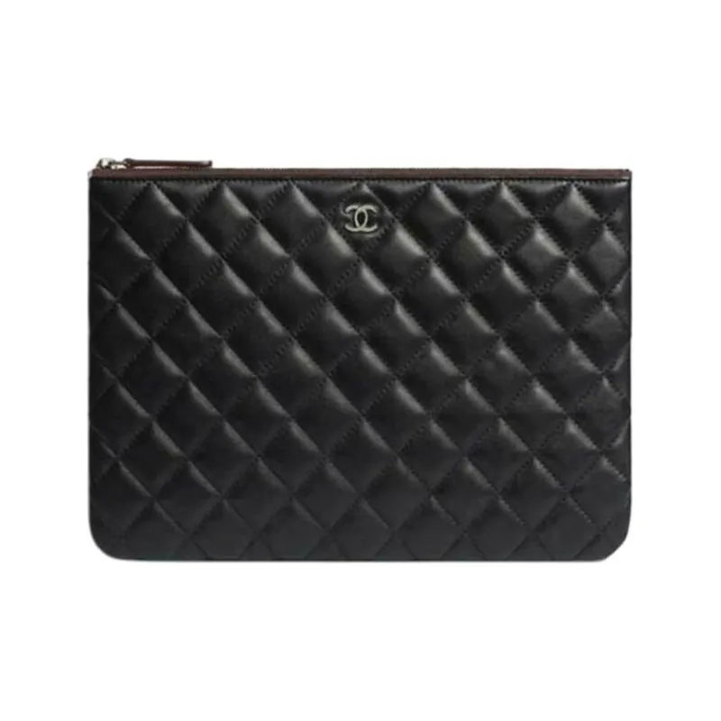 CHANEL Lambskin Clutch Medium Size Women's Black-0