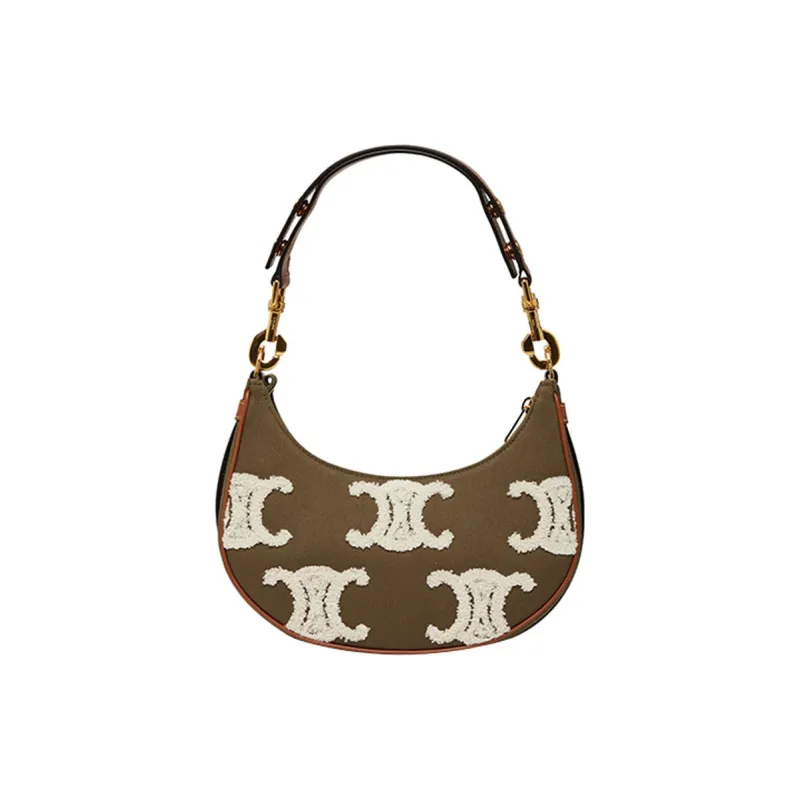 CELINE TriompheAVA Canvas With Leather Shoulder Bag, Handbag, Shoulder Bag Women's Olive Green-2