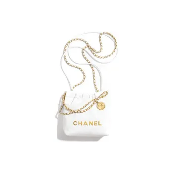 CHANEL 22Bag Shiny Calfskin Bucket Bags Shoulder Bag Crossbody Bag Mini Women's White