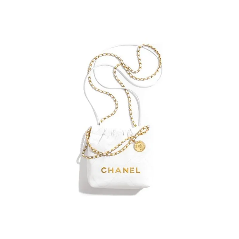 CHANEL 22Bag Bright Calfskin Bucket Bag, Shoulder Bag, Crossbody Bag Mini Women's White-0