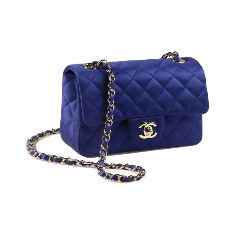 CHANEL Classic Flap CF Silk Shoulder Bag, Crossbody Bag Mini Women's Dark Blue-1