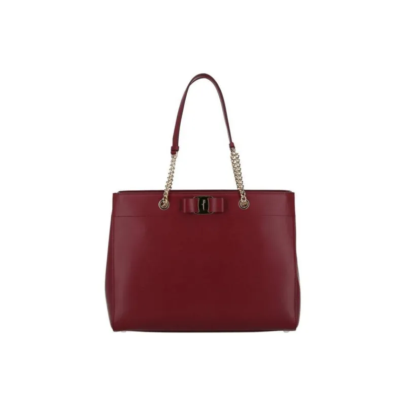 Ferragamo Vara Bow Smooth Leather Tote Carmine-0