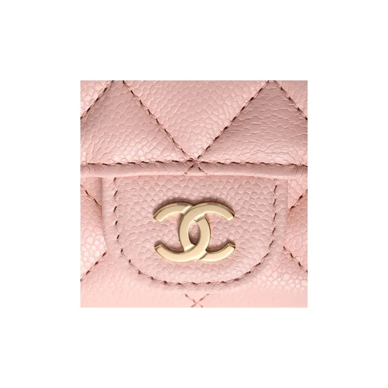 CHANEL Grain Litchi Grain Calfskin Card Holder Women's Pink-4