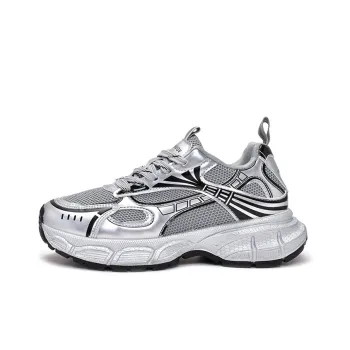 CHERRY&KALIKA Cushioning, Slip Resistant, And Abrasion Resistant Low Top Chunky Sneakers Women's Silver