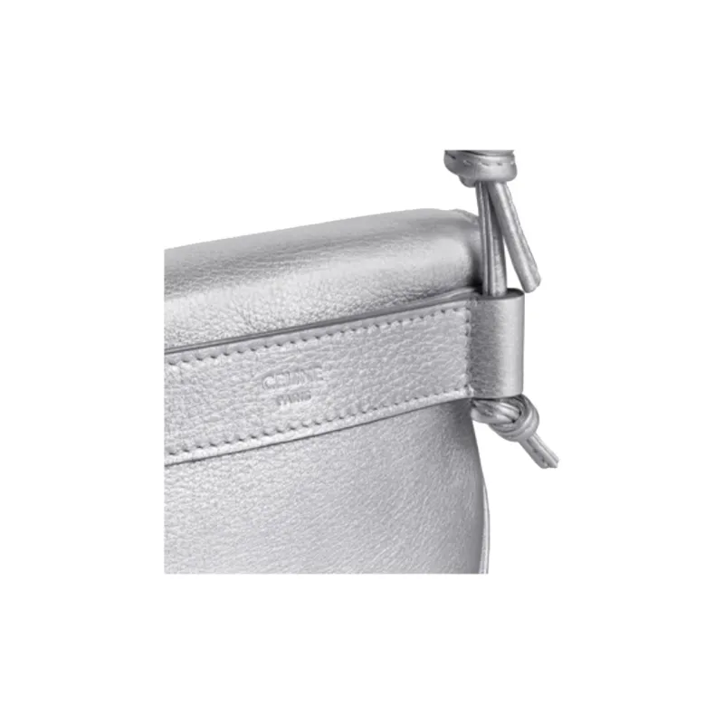 CELINE Laminated Cow Leather Shoulder Bag Trumpets Men's Silver-4