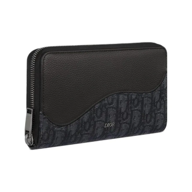 DIOR Saddle Grain Calfskin Wallet Regular Men's Black-0