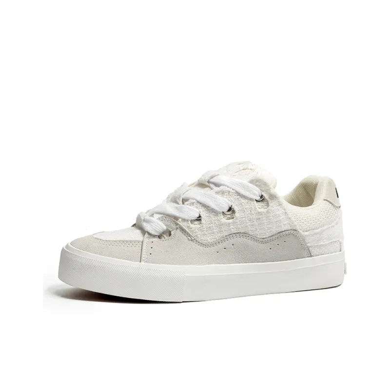 Medd Skateboard Shoes Unisex Low Top White Plaid/White Gray/Black-1