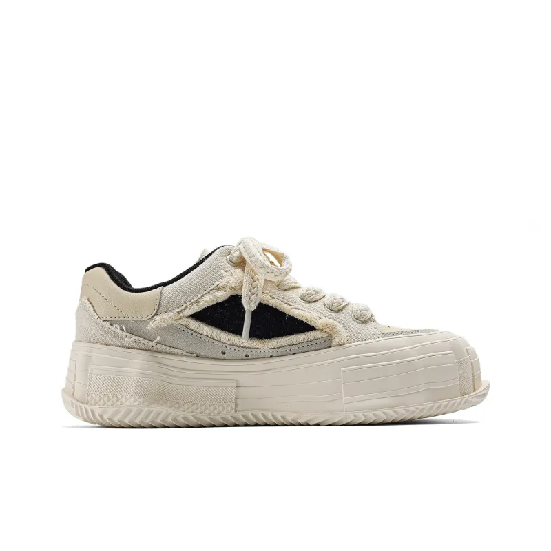 Fang Sanhuo Breathable Height Increasing Low Top Canvas Shoes Unisex White-1