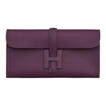 HERMES Jige Elan Swift Calfskin Clutch Women's Dark Purple/Fuchsia