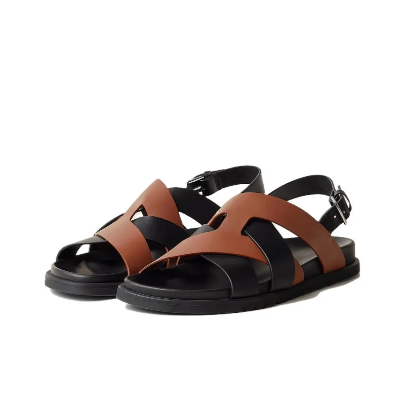 HERMES Heracles Strap Sandals Men's Black Brown-2