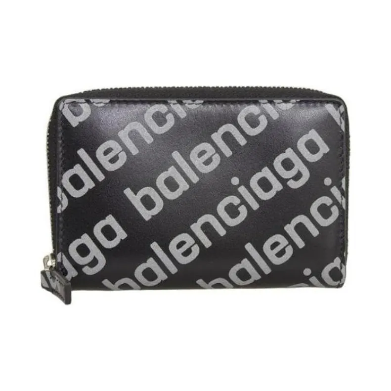 Balenciaga Leather Card Holder, Coin Purse Men's Black-0