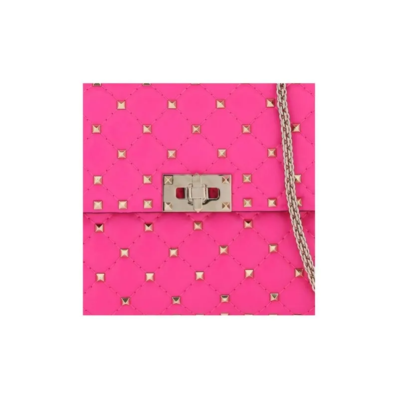 Valentino ROCKSTUD SPIKE Sheepskin Portable Crossbody Bag Shoulder Bag Medium Size Women's Pink-3
