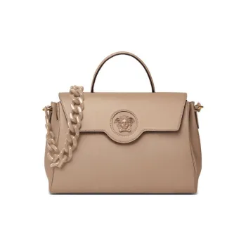 VERSACE VERSACE Leather Handbag Large Size Women's Beige