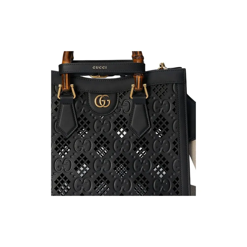 GUCCI Diana Leather Tote Bag Shopping Bag Shoulder Bag Crossbody Bag Handbag Small Size Women's Black-7