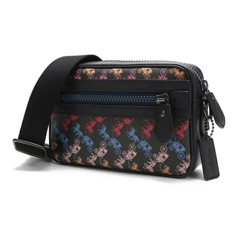 COACH Academy Coated Canvas With Leather Shoulder Bag Men's Black & Multicolor Carriage Print-1