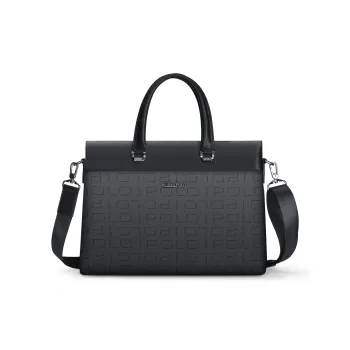 WilliamPOLO PVC Briefcase Fits 15.6-Inch Laptop Shoulder Bag Crossbody Bag Handbag Large Size Men's Black
