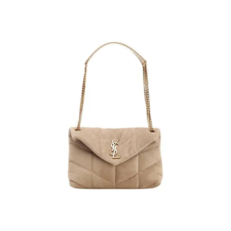 SAINT LAURENT PUFFER Suede Crossbody Bag Shoulder Bag Women's Beige-0