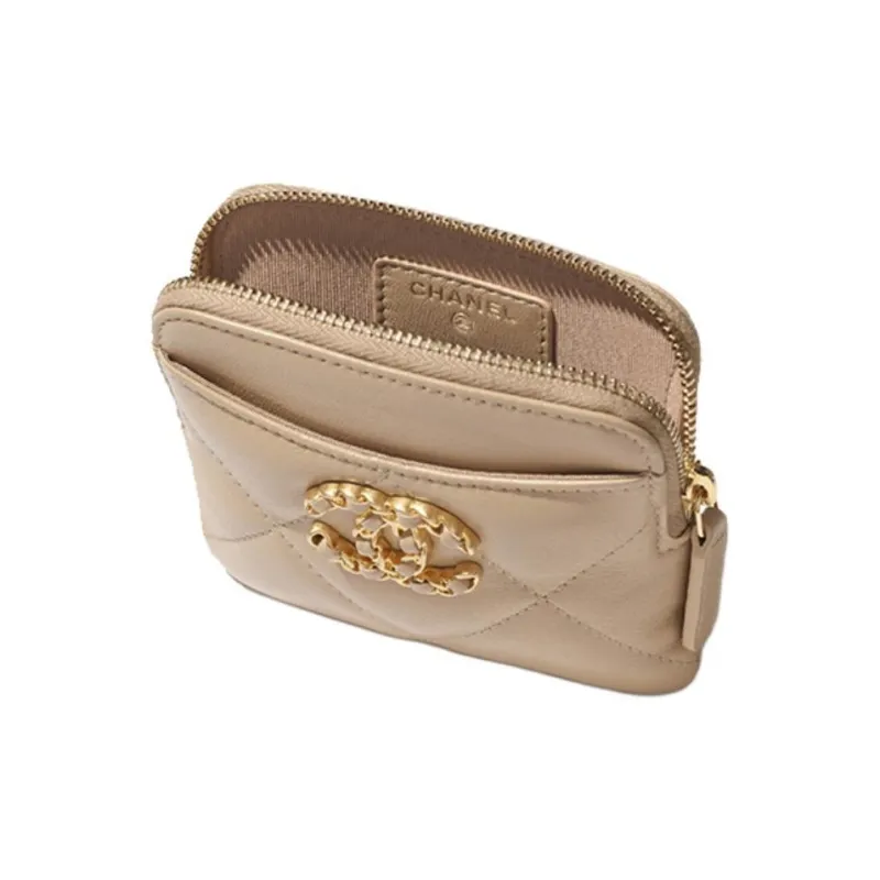 CHANEL 19Bag Lambskin Coin Purse Women's Dark Beige-2