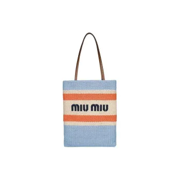 MIU MIU Straw And Wicker One Shoulder Handbags Women's Blue & Multicolor
