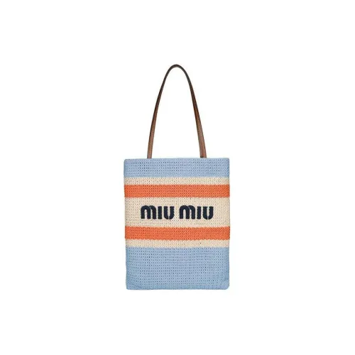 MIU MIU Straw And Wicker One Shoulder Handbags Women's Blue & Multicolor