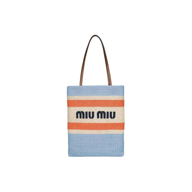 MIU MIU Straw And Wicker One Shoulder Handbag Women's Blue & Multicolor-0