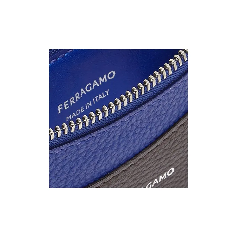 FERRAGAMO Stamped Calfskin Card Holder Men's Black & Blue-3