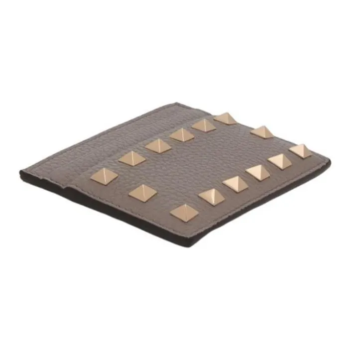 Valentino Rockstud Grain Cow Leather Card Holder Card Holder Women's Moon Gray Umber-3
