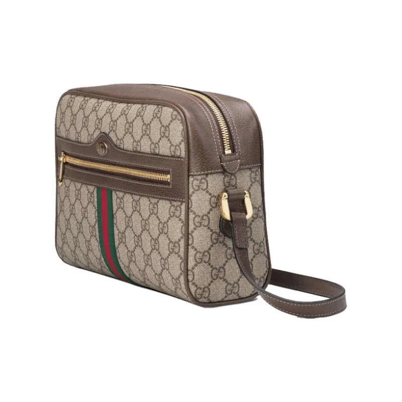 GUCCI Ophidia Canvas With Leather Canvas Bag Camera Bag Shoulder Bag Crossbody Bag Small Size Unisex Ebony/Brown-2