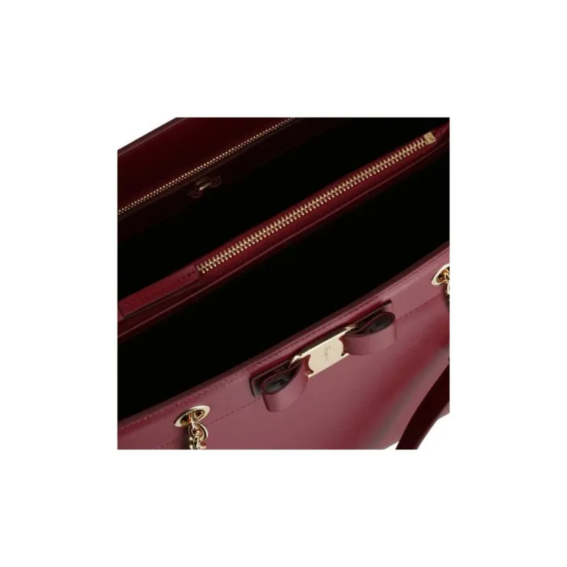 Ferragamo Vara Bow Smooth Leather Tote Carmine-4