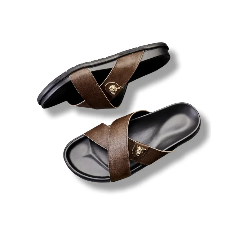 Brounvanm EVA Slip Resistant Odor Resistant Slide Slippers Men's Brown-3