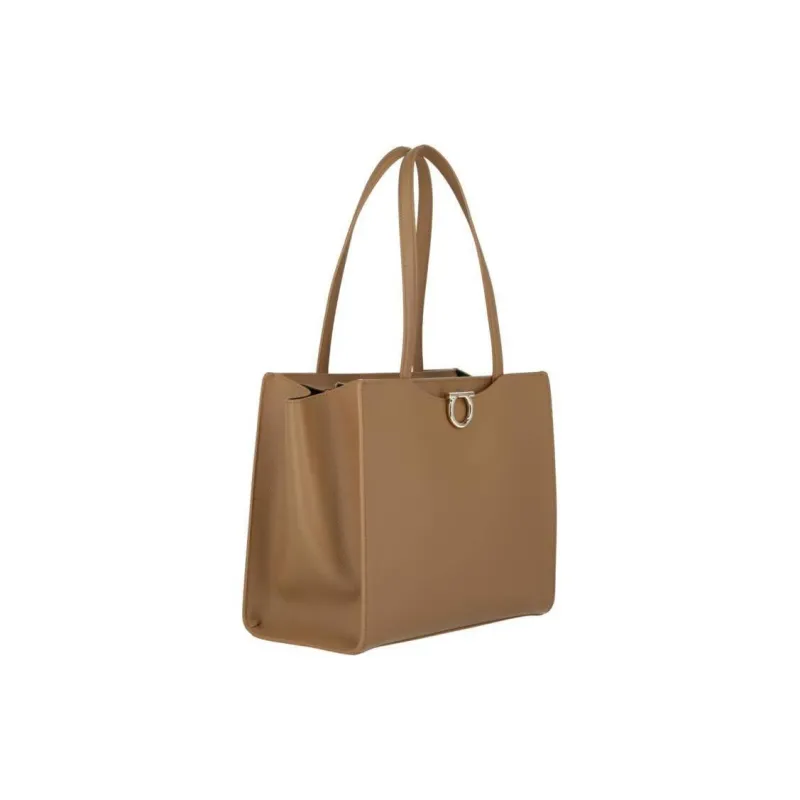 Ferragamo Gemini Leather Shoulder Bag Camel-1