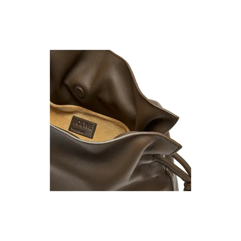 LOEWE Flamenco Nappa Cow Leather One Shoulder Crossbody Clutch Medium Size Women's Chocolate-5