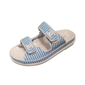 CHANEL Slip-Resistant Slide Slippers Women's Blue White