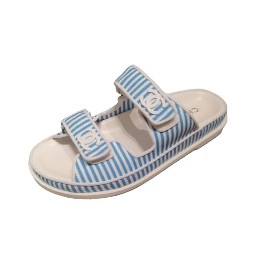 chanel Launch Slip-Resistant Slide Slippers Women's Blue White