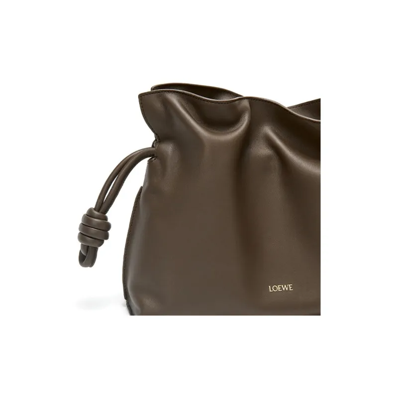 LOEWE Flamenco Nappa Cow Leather One Shoulder Crossbody Clutch Medium Size Women's Chocolate-4